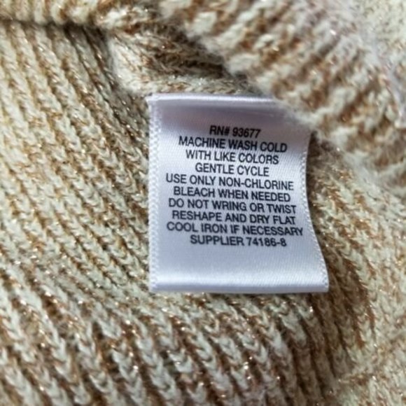 Liz Claiborne Women's XL Pullover V-Neck Knit Sweater Gold Metallic 3/4 Sleeve - Picture 7 of 12